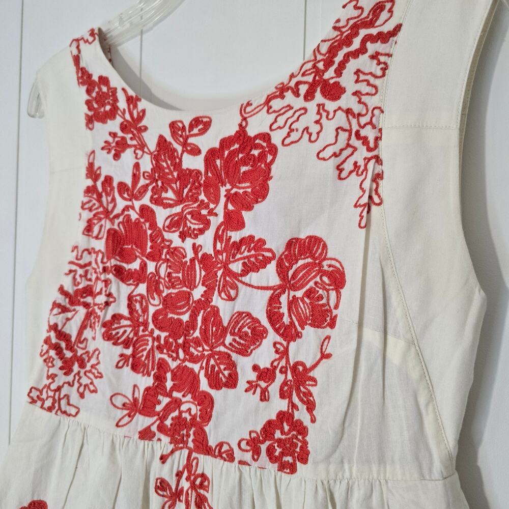 J Crew Embroidered Cotton Dress Orange White Sleeveless Pockets Size 4 - Picture 5 of 9